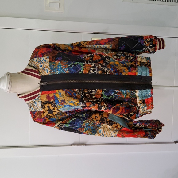 Free People Pandora Reversible Multicolor Patchwork Oversize Bomber Jacket - Picture 5 of 15